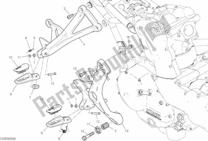 All parts for the Footrests, Right of the Ducati Monster 821 Thailand 2020